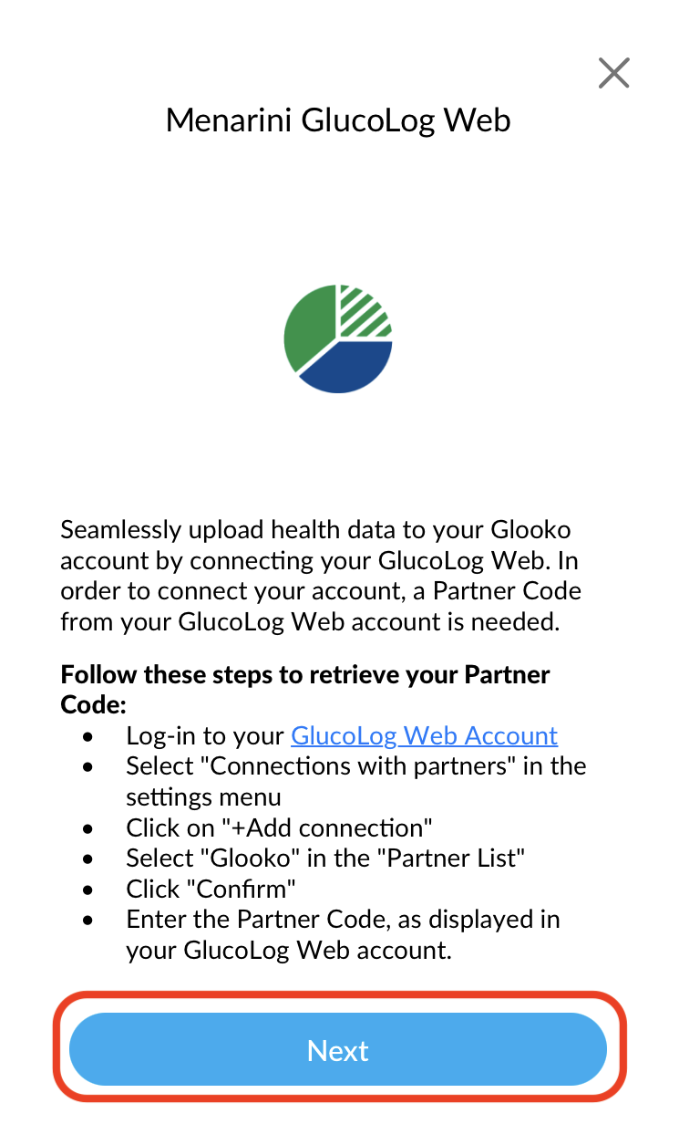 How do I connect my Menarini GlucoLog Web account to Glooko® account